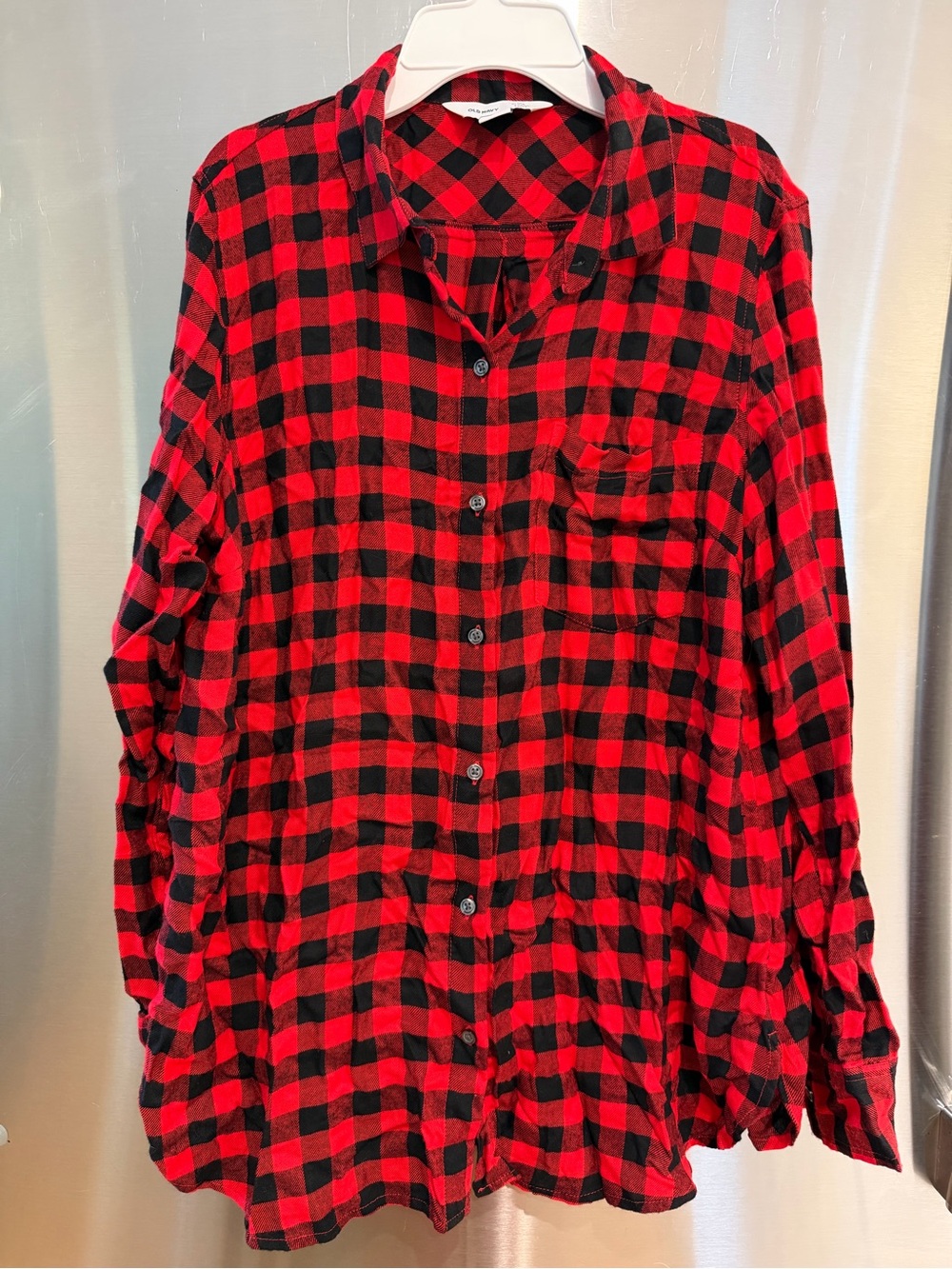 Old Navy Red and Black Plaid Button-Down Shirt
